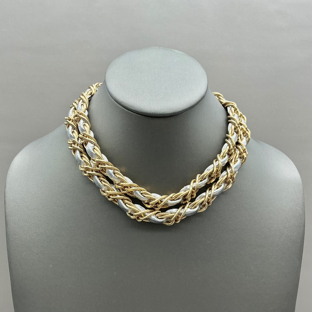 Accessocraft N.Y.C. Necklace Women Gold Silver Two Tone Woven Chain Vintage Link
